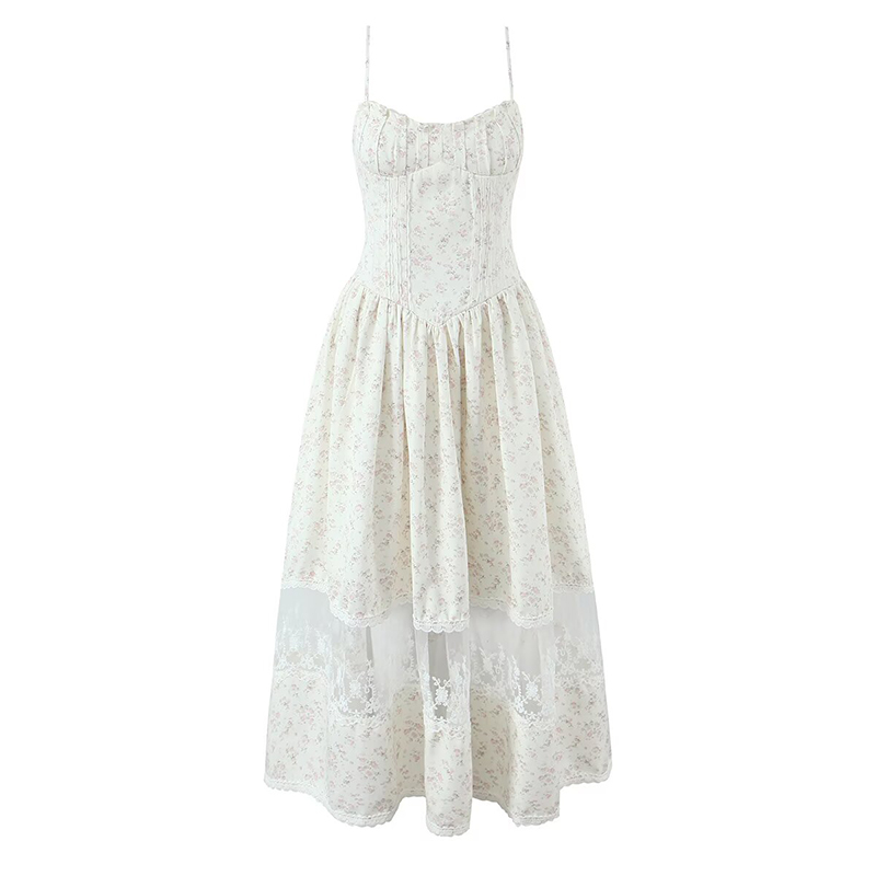 Midi Skirt Floral - Yenkye renda retalhos floral impressão sling