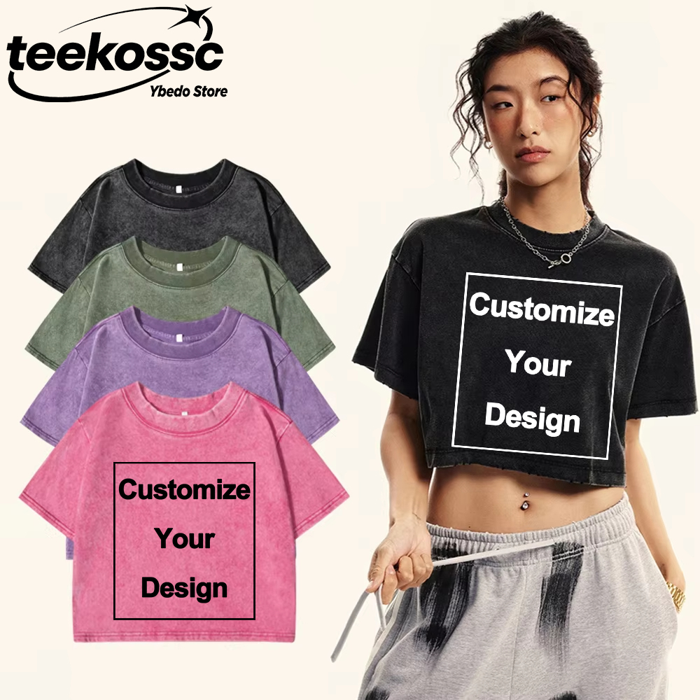 Crop Top Crochet - Camisetas Y2K personalizadas, lavadas, de algodão,