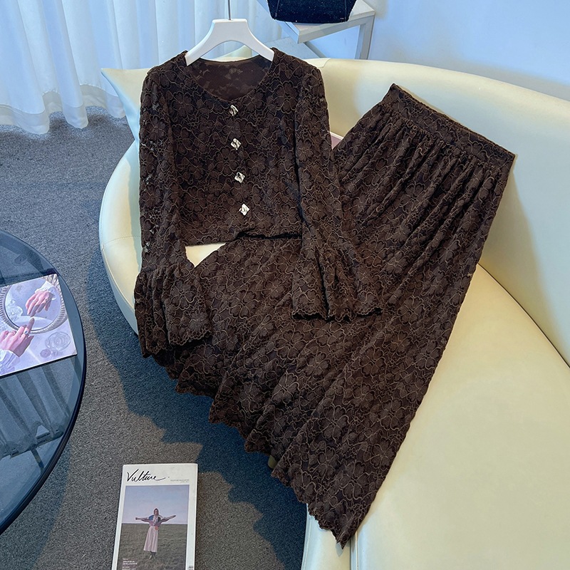 Conjunto de 2 Peças em Renda F - Midi Skirt Floral avaliação e preço