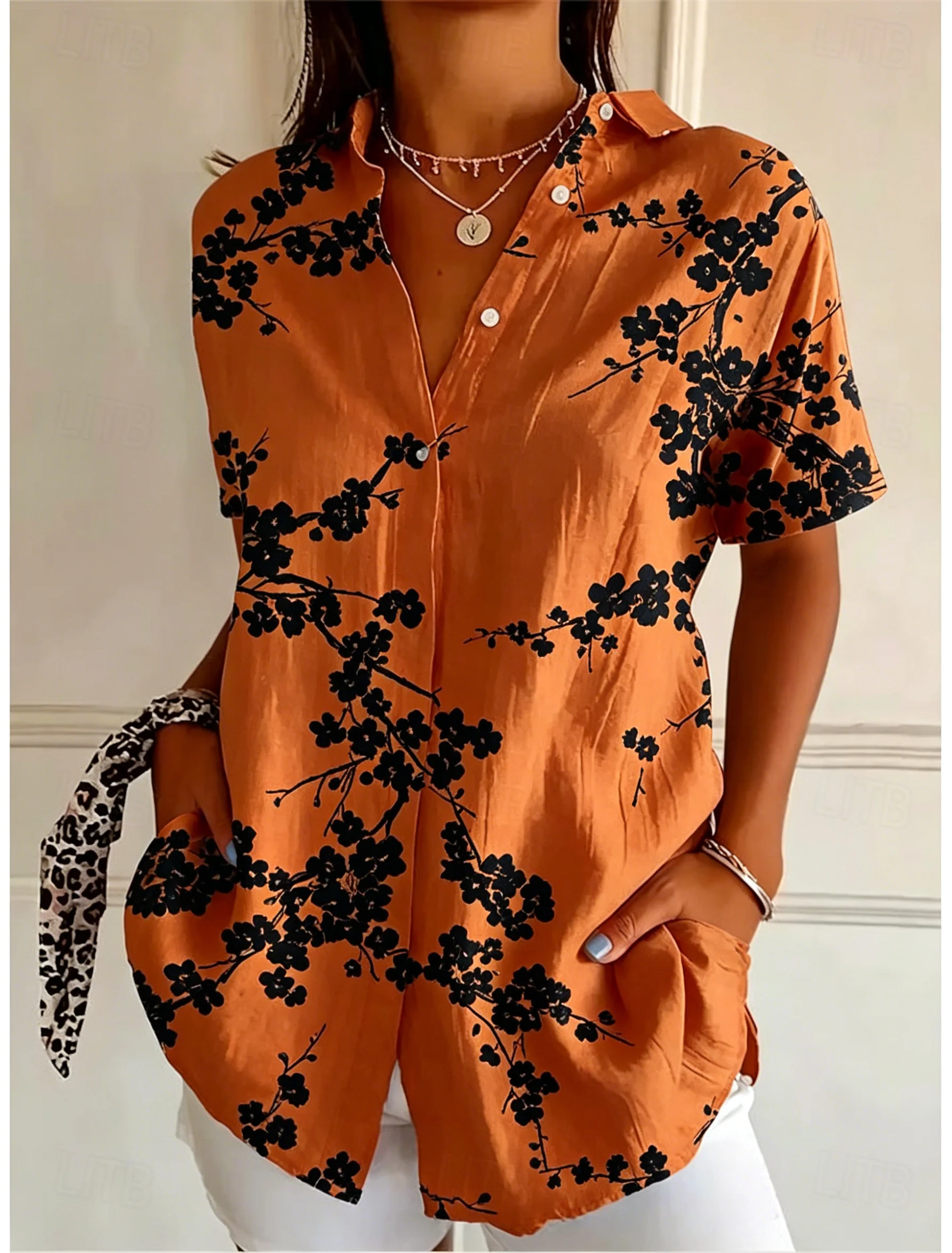 Camisa Casual Feminina de Mang - Romper Floral Print avaliação e preço