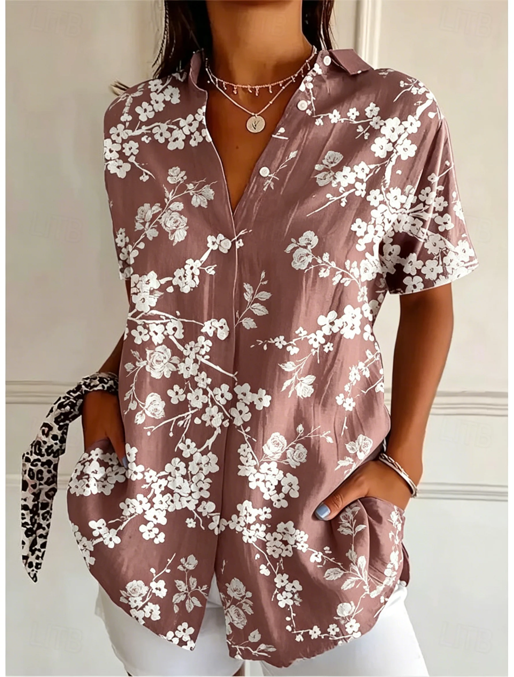 Camisa Casual Feminina de Mang - Romper Floral Print avaliação e preço