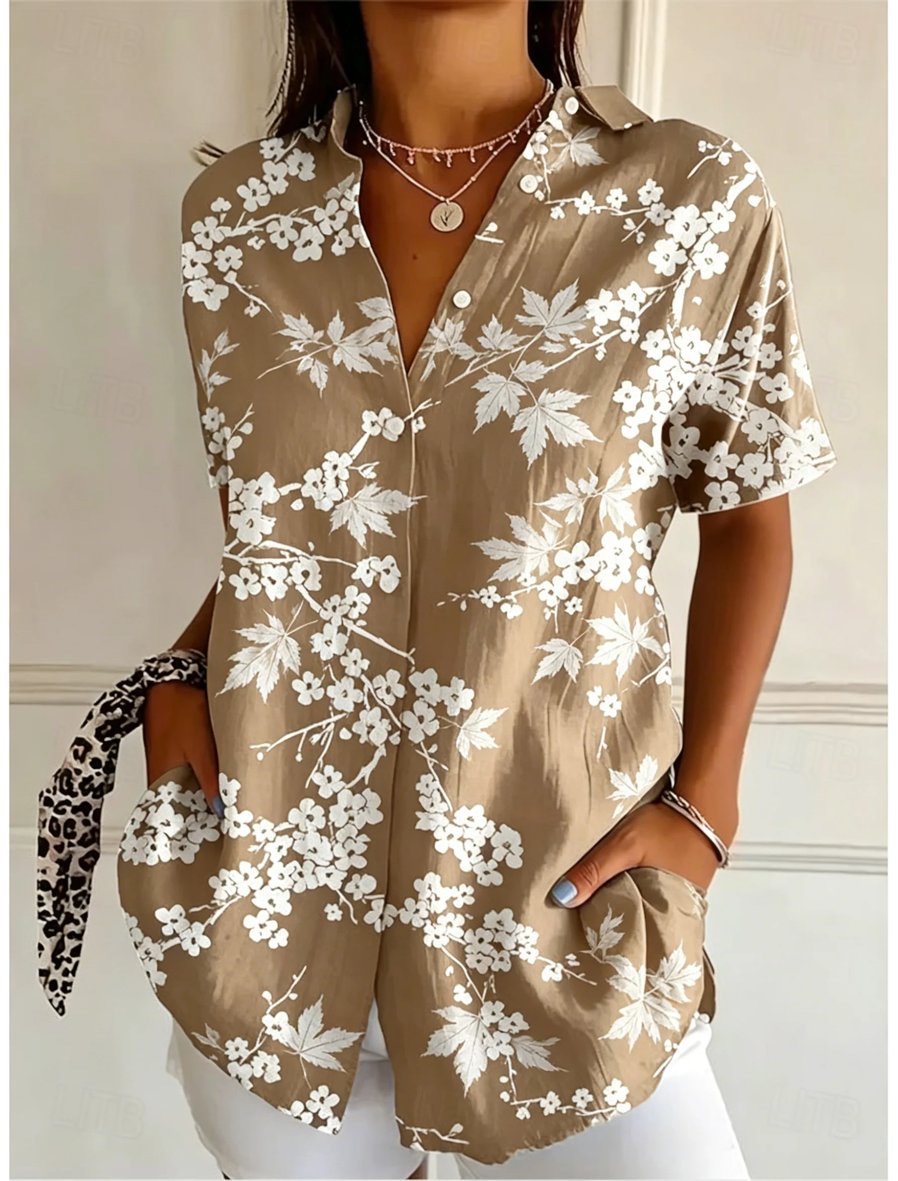 Camisa Casual Feminina de Mang - Romper Floral Print avaliação e preço