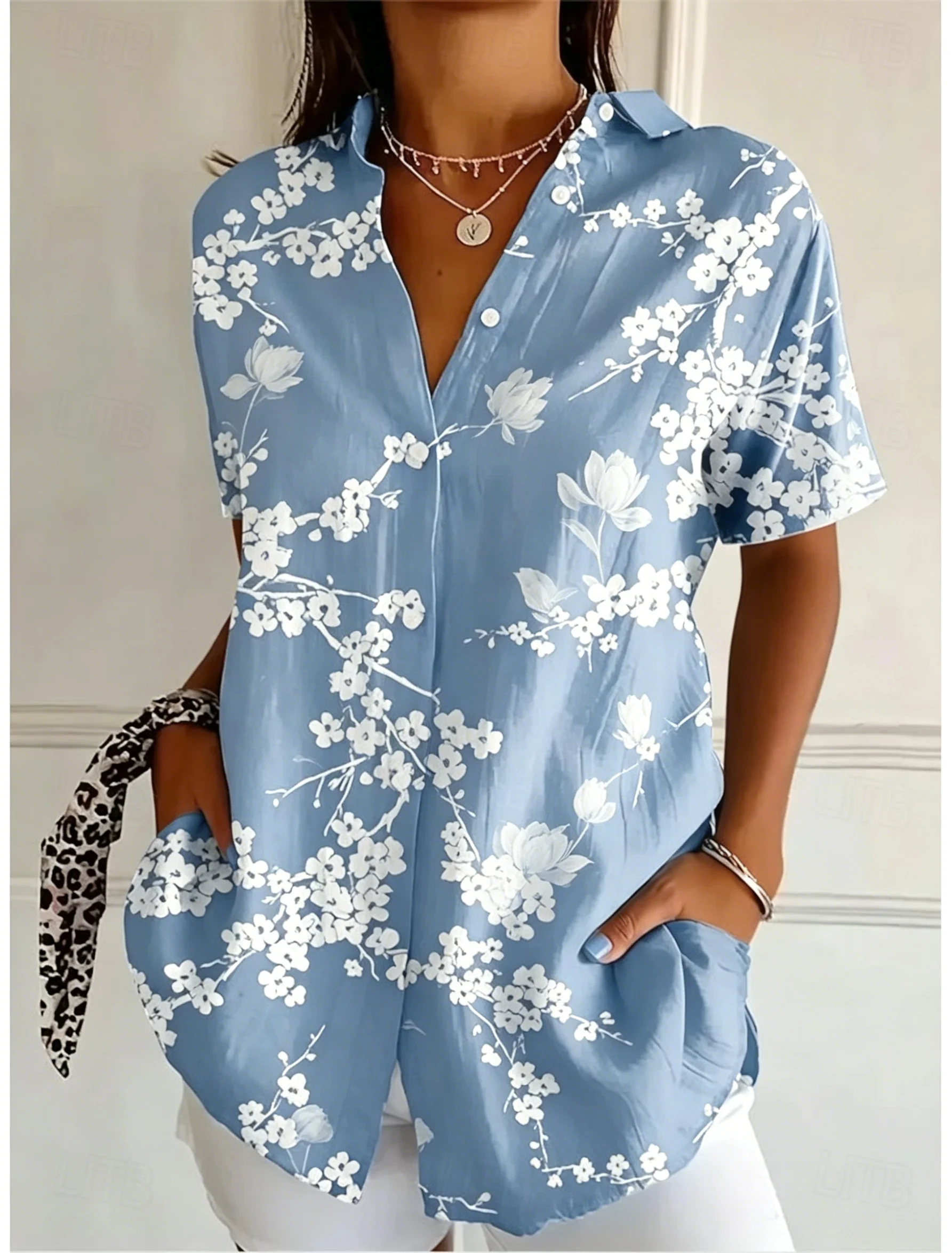 Camisa Casual Feminina de Mang - Romper Floral Print avaliação e preço